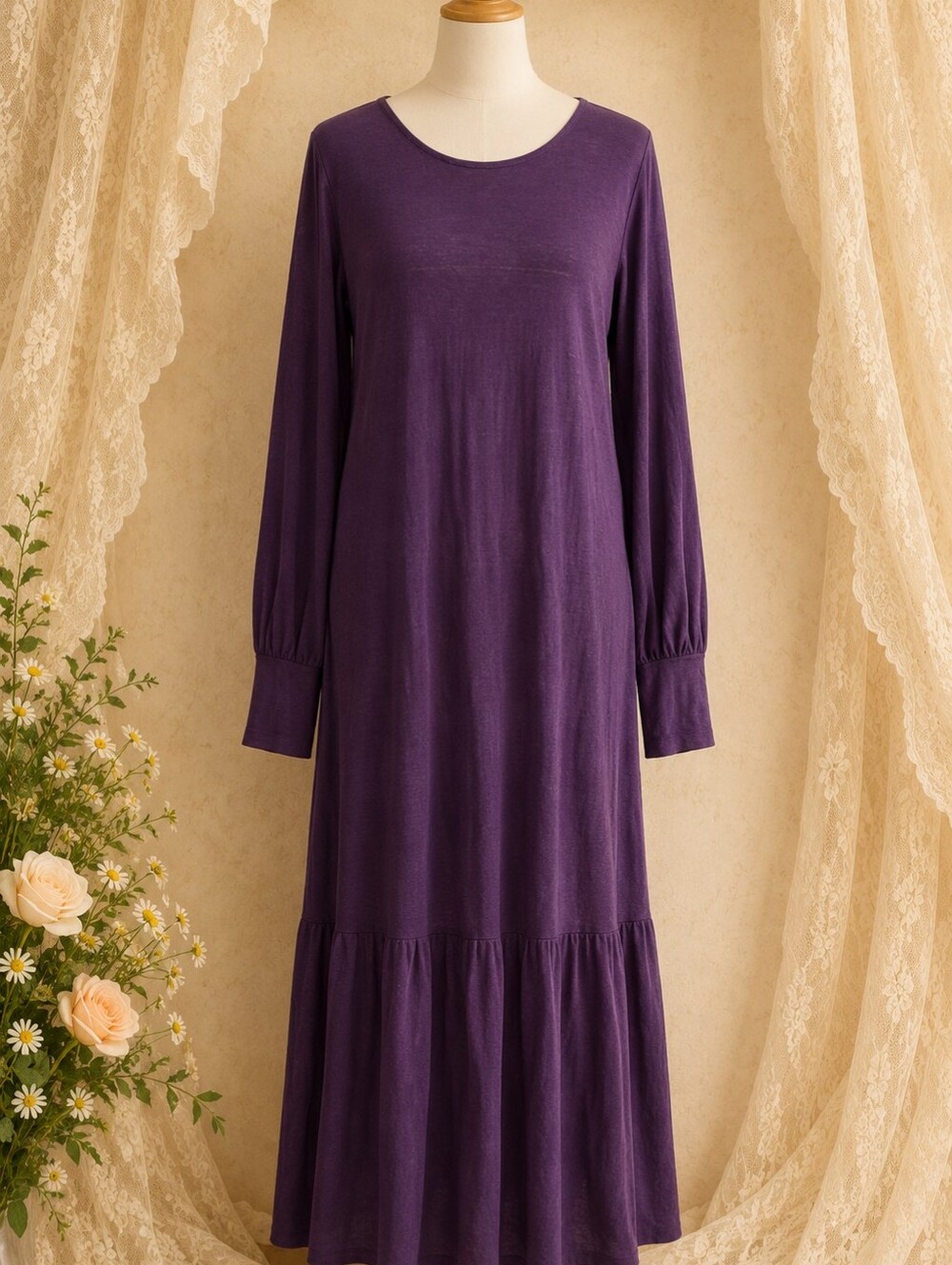 Elegant Purple Long Sleeve Dress